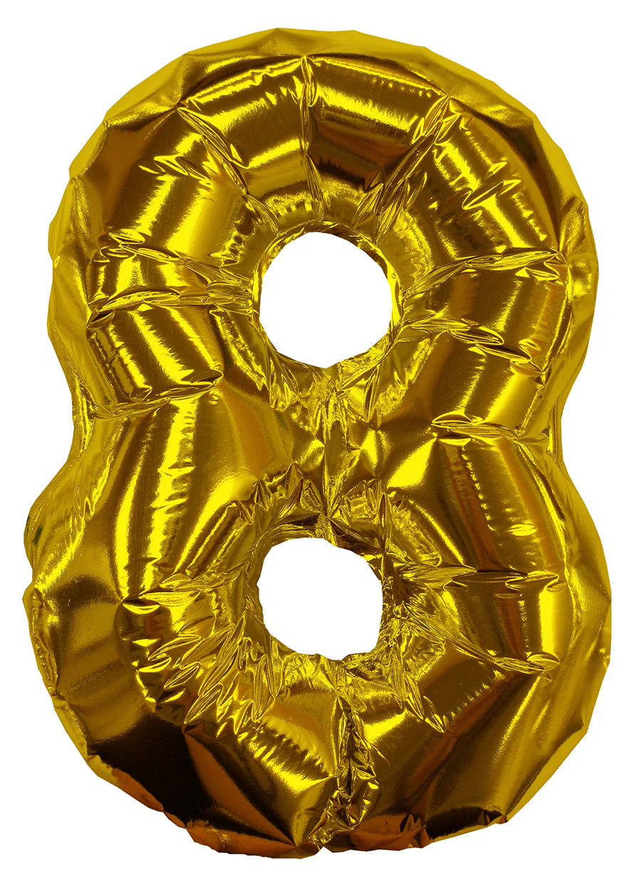 8" Airfill Only (Sticks Sold Separately) Gold #8 Shape Self Sealing Valve Foil Balloon