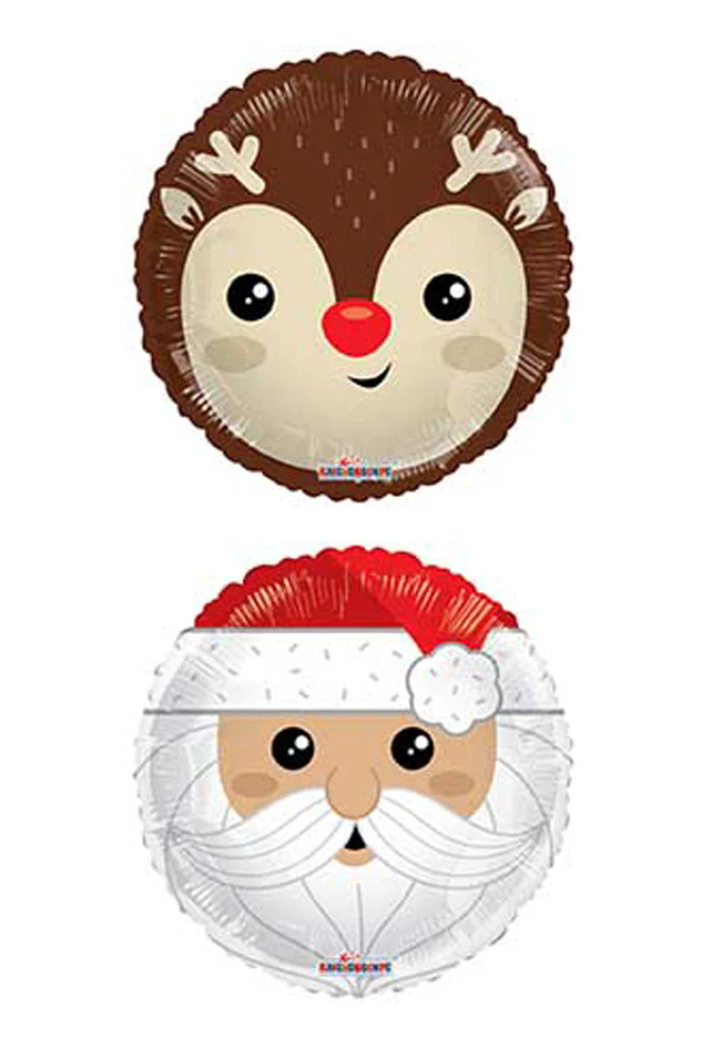 9" Airfill Only Santa/Reindeer (Front/Back) Foil Balloon