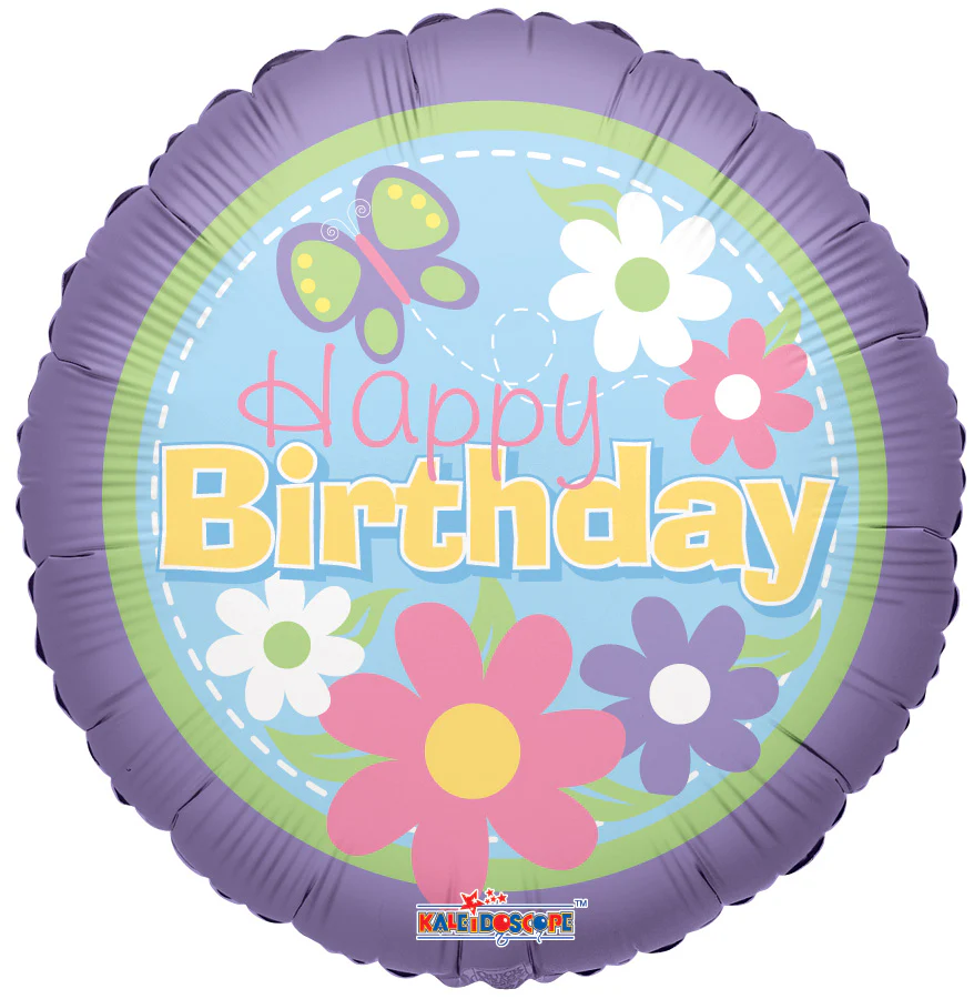 9" Airfill Only (Sticks Sold Separately) Birthday Flowers Over Purple Balloon