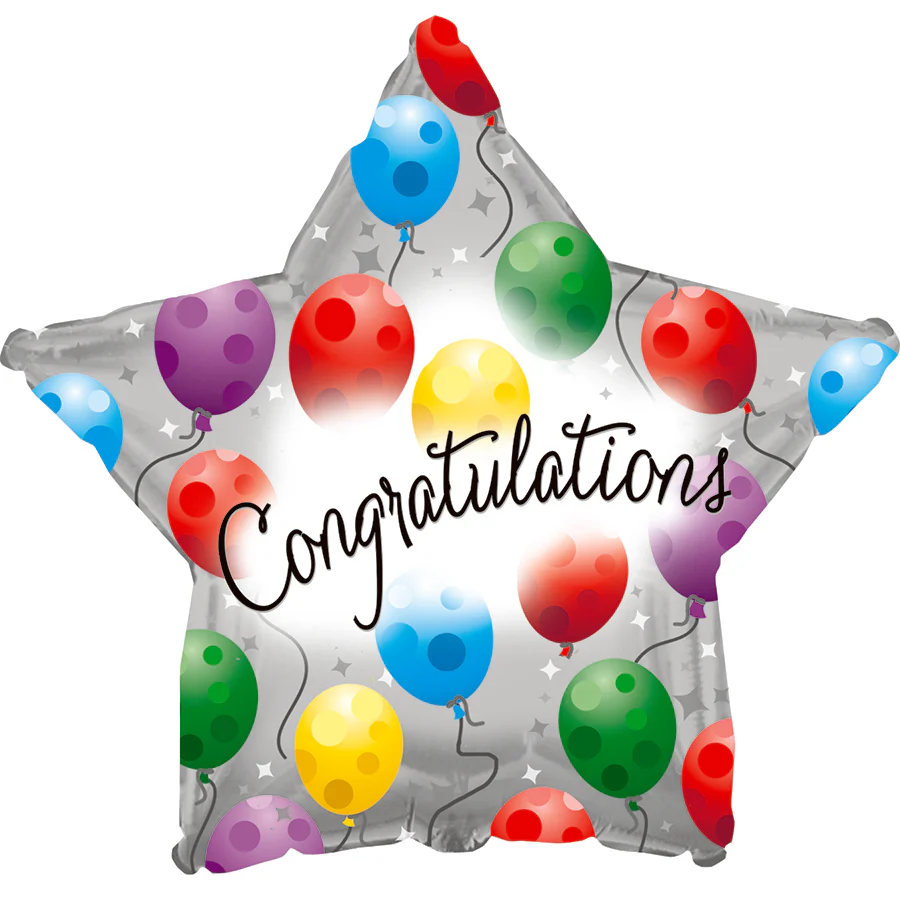9" Airfill Only (Sticks Sold Separately) Congrats Twinkling Star Balloon