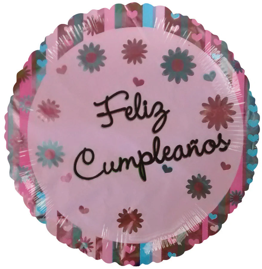 9" Airfill Only (Sticks Sold Separately) Feliz Cumpleanos Daisies Hearts Pink Balloon (Spanish)