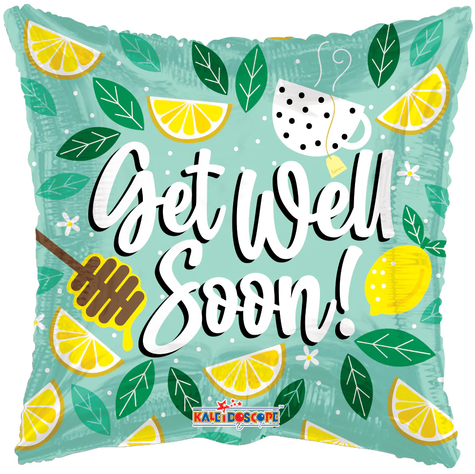 9" Airfill Only (Sticks Sold Separately) Get Well Lemon Tea Foil Balloons