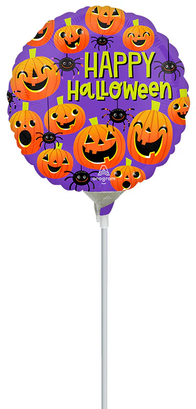 9" Airfill Only (Sticks Sold Separately) Halloween Spiders & Pumpkins Foil Balloon
