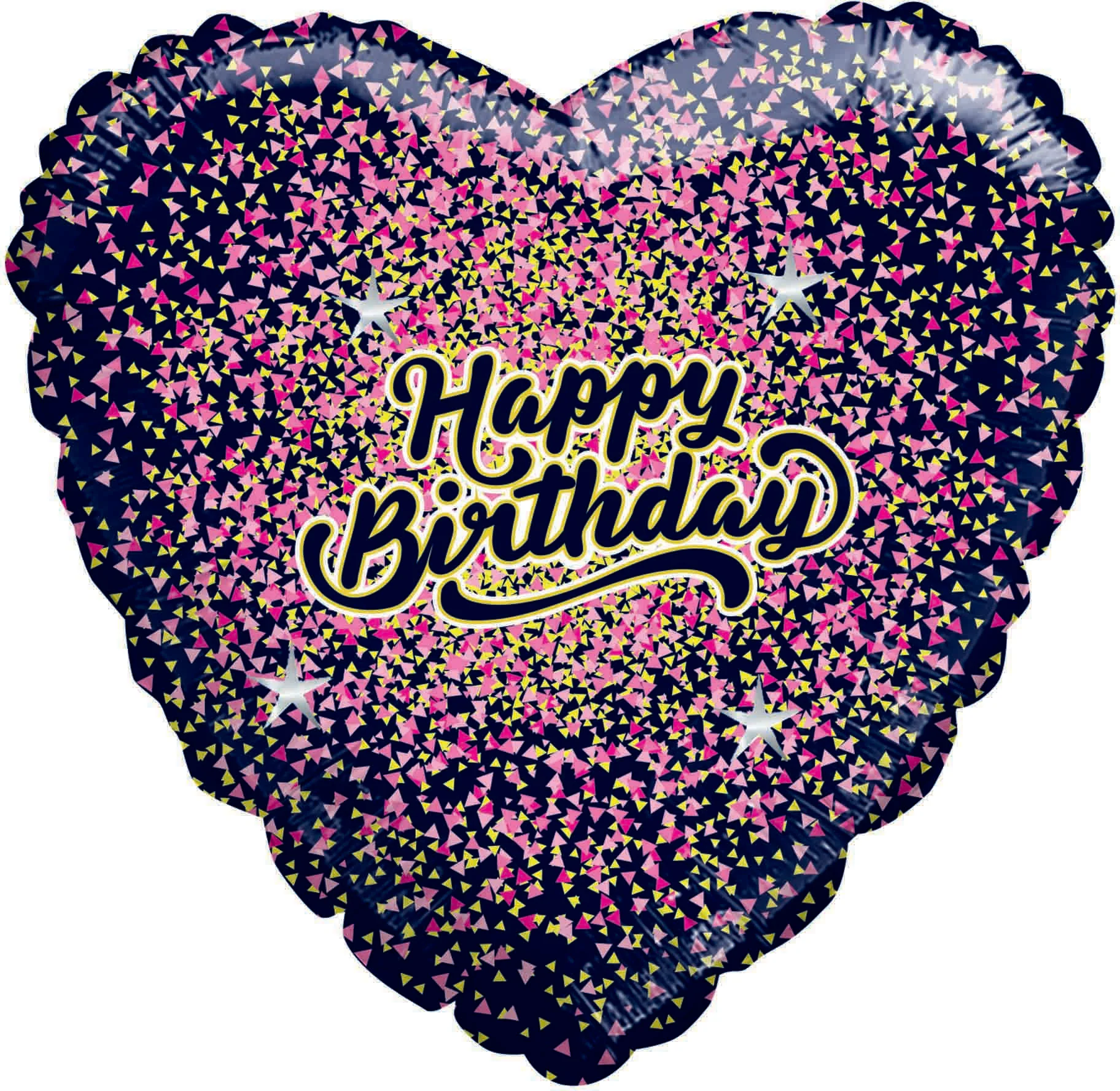 9" Airfill Only (Sticks Sold Separately) Happy Birthday Glitter Gold/Pink Black Heart Foil Balloon