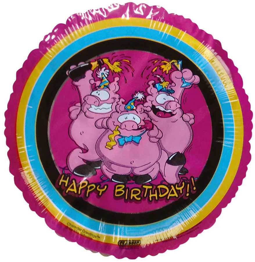 9" Airfill Only (Sticks Sold Separately) Happy Birthday Pigs pink Balloon