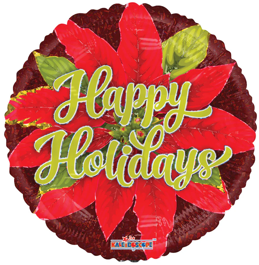 9" Airfill Only (Sticks Sold Separately) Happy Holidays Poinsettia Foil Balloon