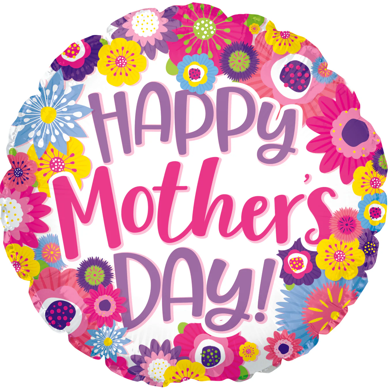 9" Airfill Only (Sticks Sold Separately) Happy Mother's Day Fun Flowers Foil Balloons