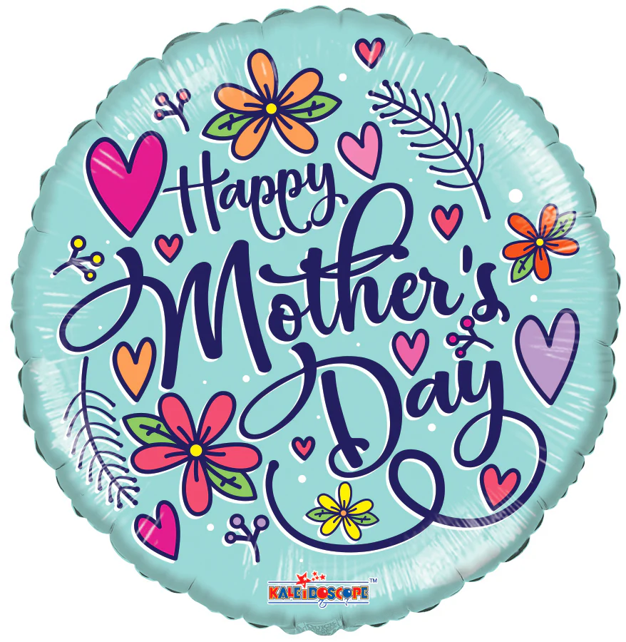 9" Airfill Only (Sticks Sold Separately) Happy Mother's Day Hearts And Flowers Foil Balloon