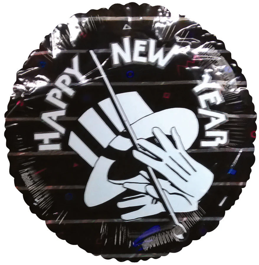 9" Airfill Only (Sticks Sold Separately) Happy New Year Black Balloon