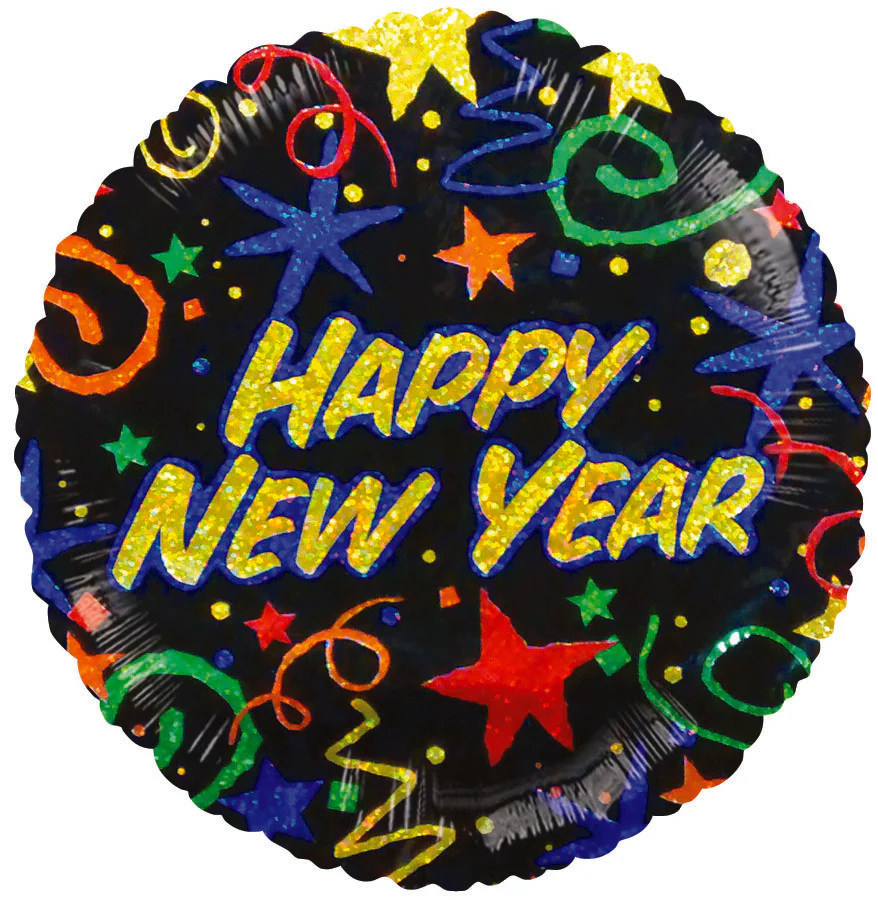 9" Airfill Only (Sticks Sold Separately) Happy New Year Black Holographic Balloon