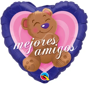 9" Airfill Only (Sticks Sold Separately) Heart Mejores Amigo Bear (Spanish) Foil Balloon