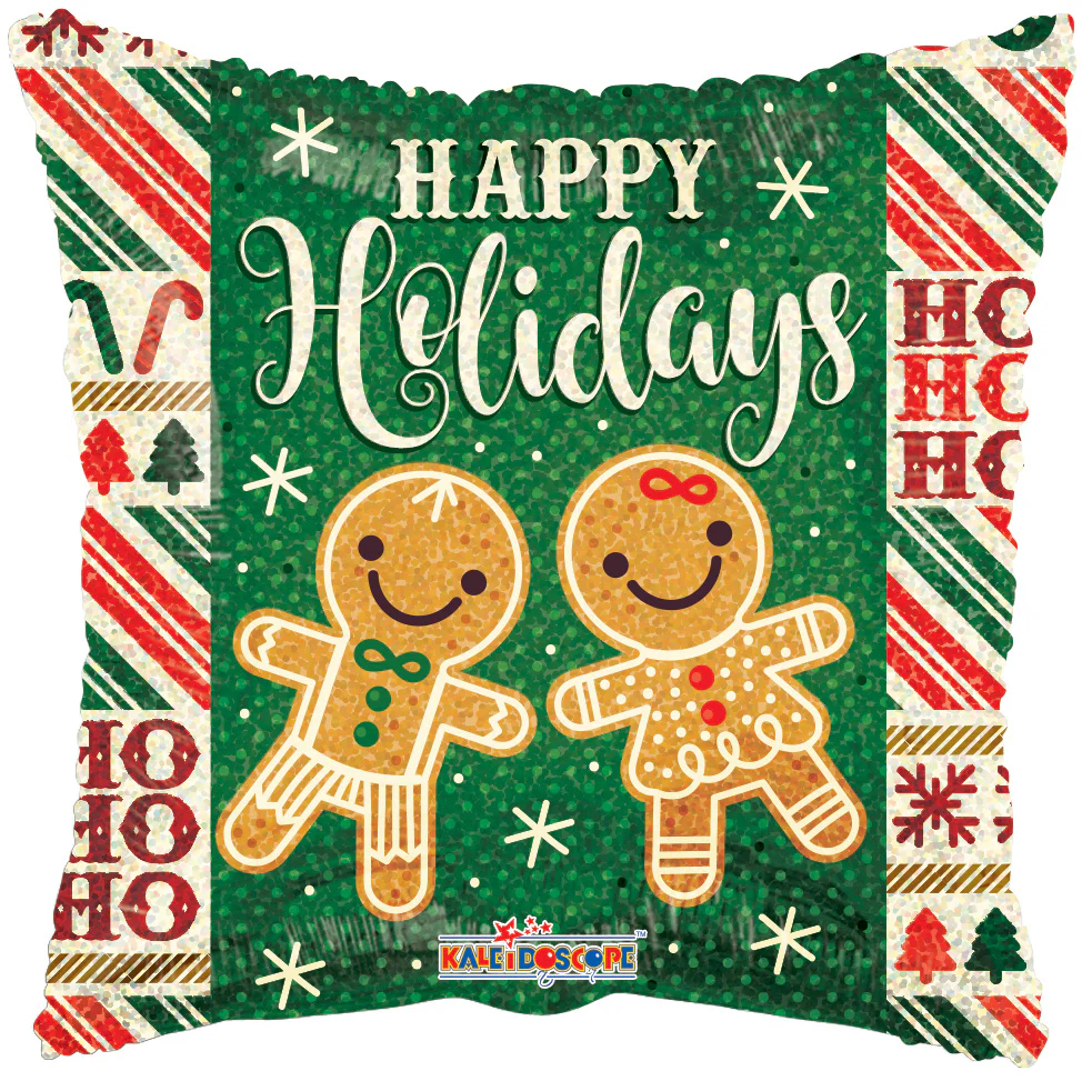9" Airfill Only (Sticks Sold Separately) Holiday Gingerbreads Holographic Balloon