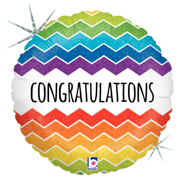 9" Airfill Only (Sticks Sold Separately) Holographic Balloon Chevron Congratulations