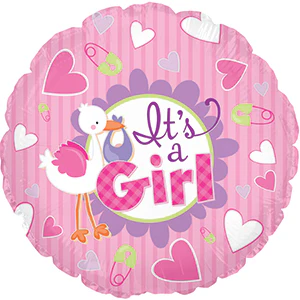 9" Airfill Only (Sticks Sold Separately) It's A Girl Stork Self Sealing Valve Foil Balloon