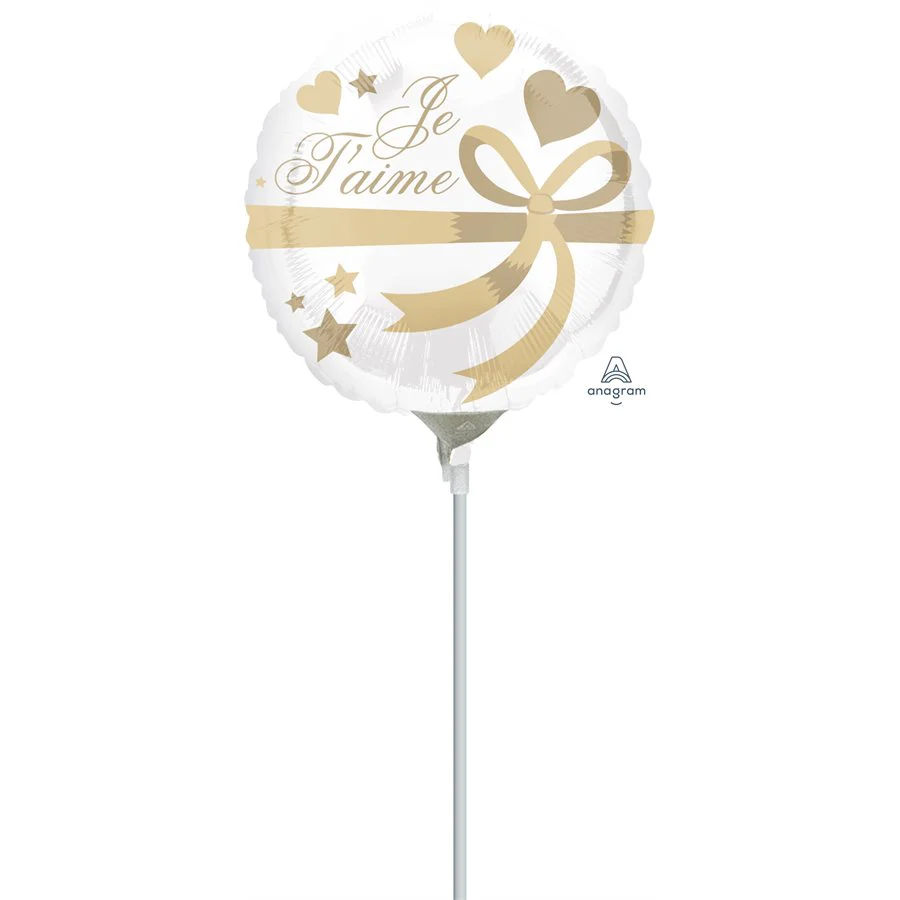 9" Airfill Only (Sticks Sold Separately) Je T'aime Wrapped With Gold Balloon
