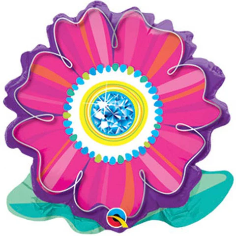 9" Airfill Only (Sticks Sold Separately) Jeweled Blossom Pink and Purple Foil Balloon