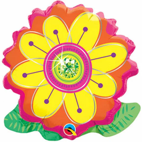 9" Airfill Only (Sticks Sold Separately) Jeweled Blossom Yellow and Orange Foil Balloon