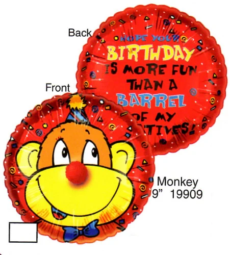 9" Airfill Only (Sticks Sold Separately) Lil' Fuzzies Birthday Monkey balloon