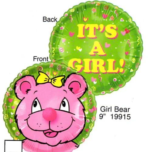 9" Airfill Only (Sticks Sold Separately) Lil' Fuzzies Girl Bear Balloon