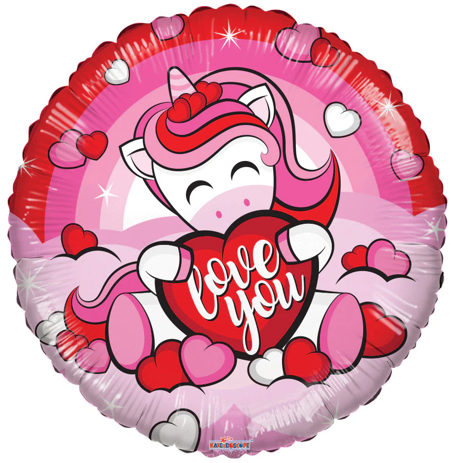 9" Airfill Only (Sticks Sold Separately) Love Unicorn With Heart Gellibean Balloon