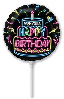 9" Airfill Only (Sticks Sold Separately) Neon Happy Birthday Foil Balloon