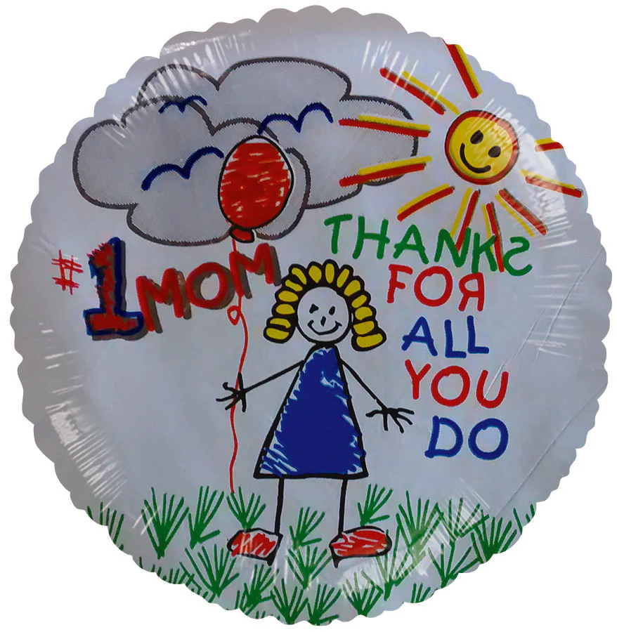 9" Airfill Only (Sticks Sold Separately) #1 Mom Thank You Scribbles White Balloon