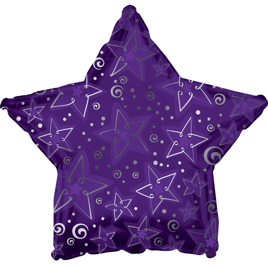 9" Airfill Only (Sticks Sold Separately) Purple Pattern Stars Foil Balloon