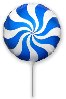 9" Airfill Only (Sticks Sold Separately) Round Candy Peppermint Swirl Blue Foil Balloon