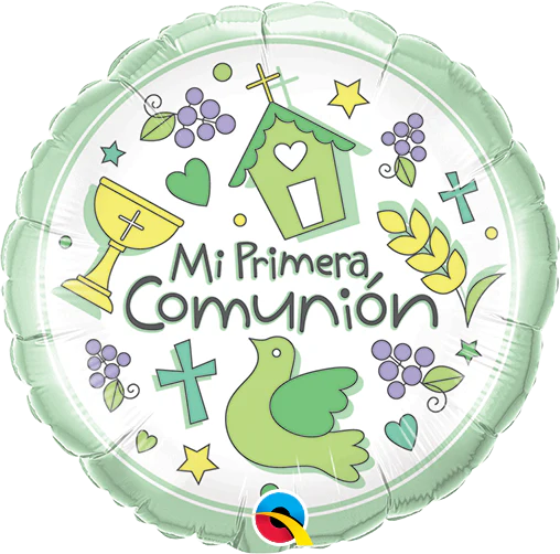 9" Airfill Only (Sticks Sold Separately) Round Mi Primera Comunion (Spanish) Foil Balloon