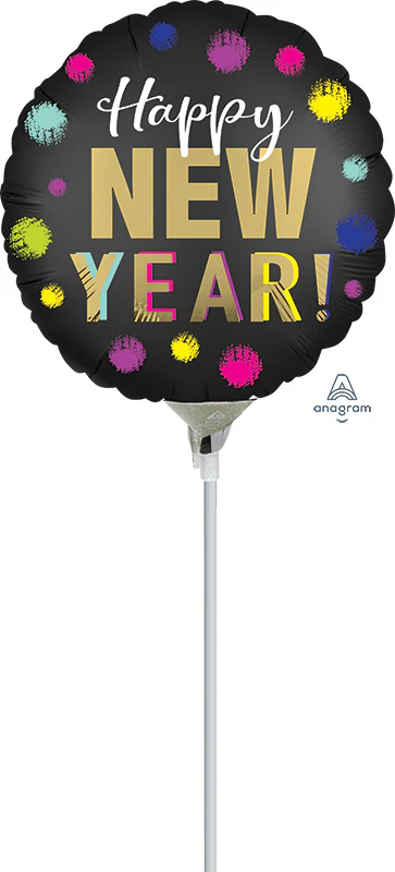 9" Airfill Only (Sticks Sold Separately) Satin Dotted New Year Foil Balloon