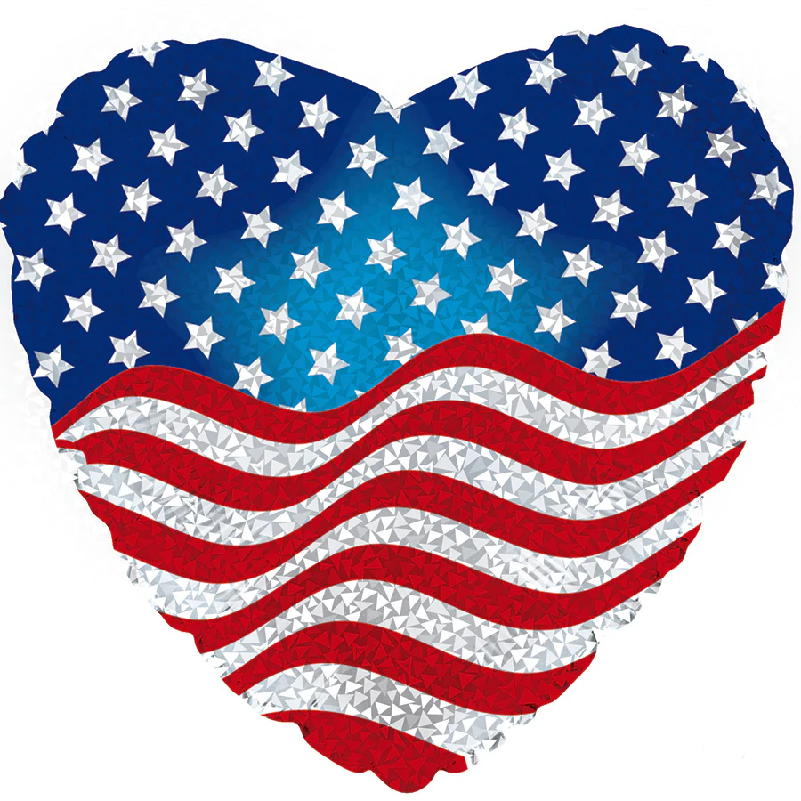 9" Airfill Only (Sticks Sold Separately) Patriotic USA Stars & Stripes Heart Foil Balloon
