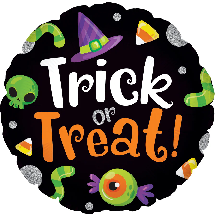 9" Airfill Only (Sticks Sold Separately) White Trick, Org Treat Foil Balloon