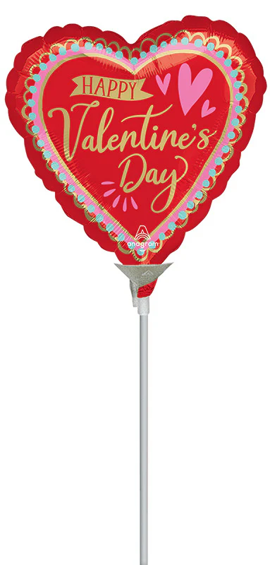 9" Airfill Only (Sticks Sold Separately) Happy Valentine's Day Artistic Affection Foil Balloon