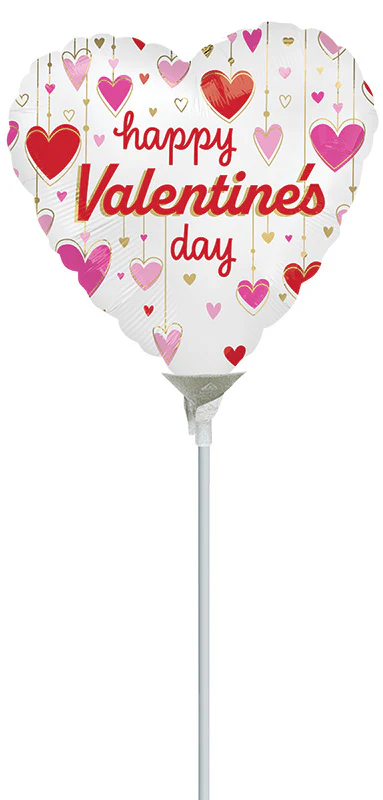 9" Airfill Only (Sticks Sold Separately) Happy Valentine's Day Satin Dangling Hearts Foil Balloon