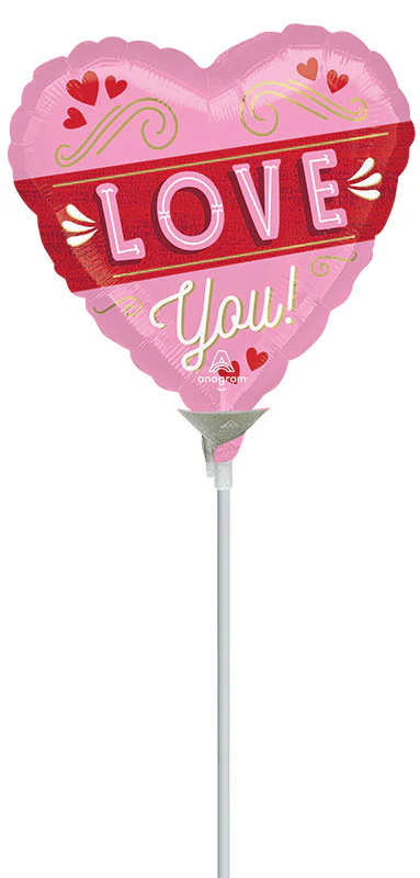 9" Airfill Only (Sticks Sold Separately) Retro Love Foil Balloon