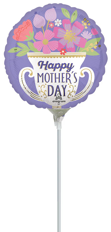 9" Airfill Only (Sticks Sold Separately) Satin Happy Mother's Day Trophy Foil Balloon
