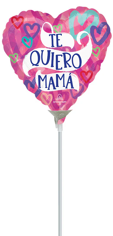 9" Airfill Only (Sticks Sold Separately) Te Quiero Mama Layered Hearts Foil Balloon