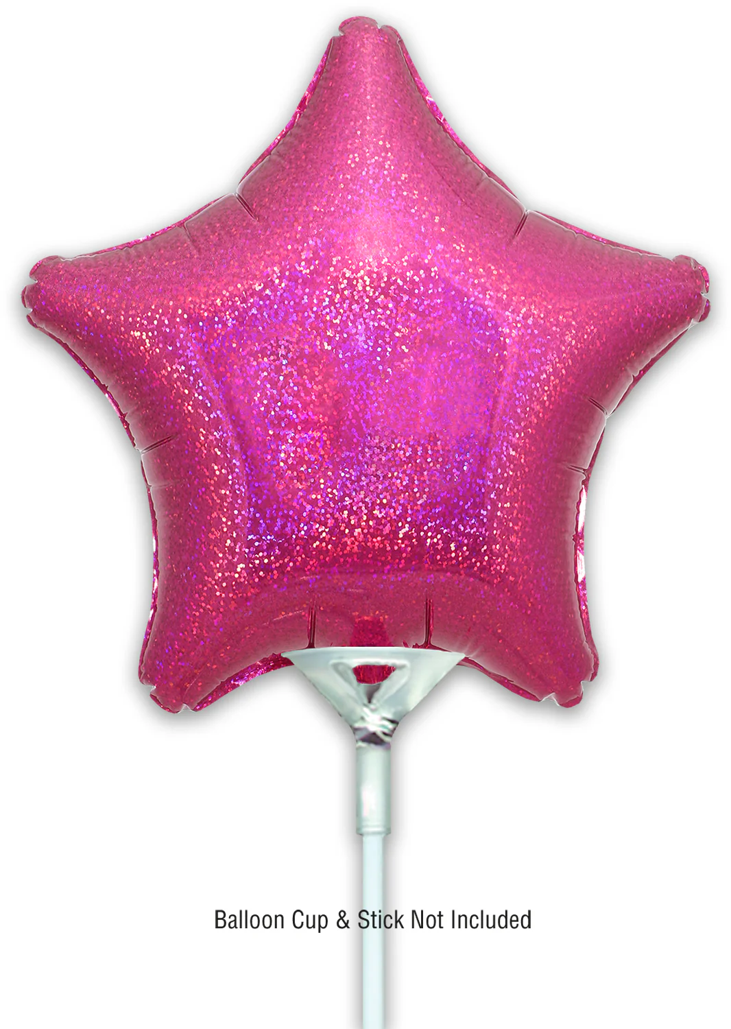 9" Airfill Only (With Self Sealing Valve) Holographic Pink Star (5 Per Pack) Oaktree Brand Foil Balloon