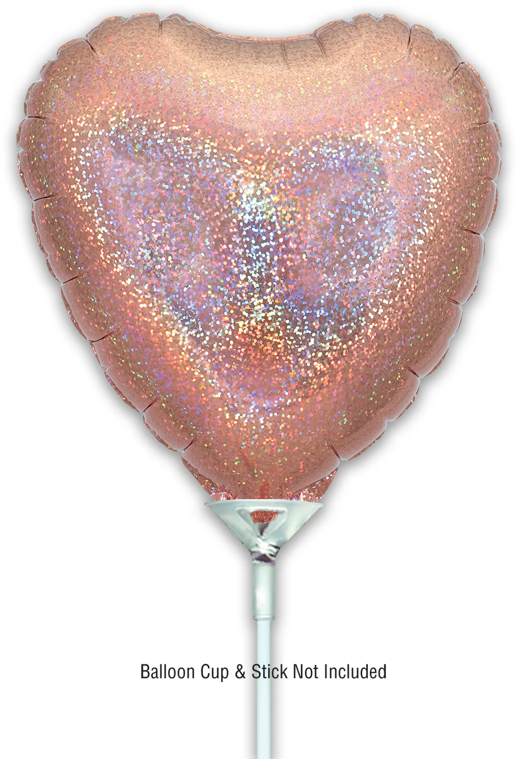 9" Airfill Only (With Self Sealing Valve) Holographic Rose Gold Heart (5 Per Pack) Oaktree Brand Foil Balloon