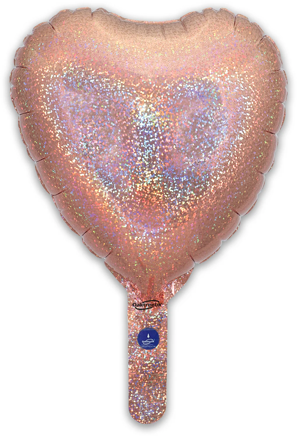 9" Airfill Only (With Self Sealing Valve) Holographic Rose Gold Heart (5 Per Pack) Oaktree Brand Foil Balloon - Image 3