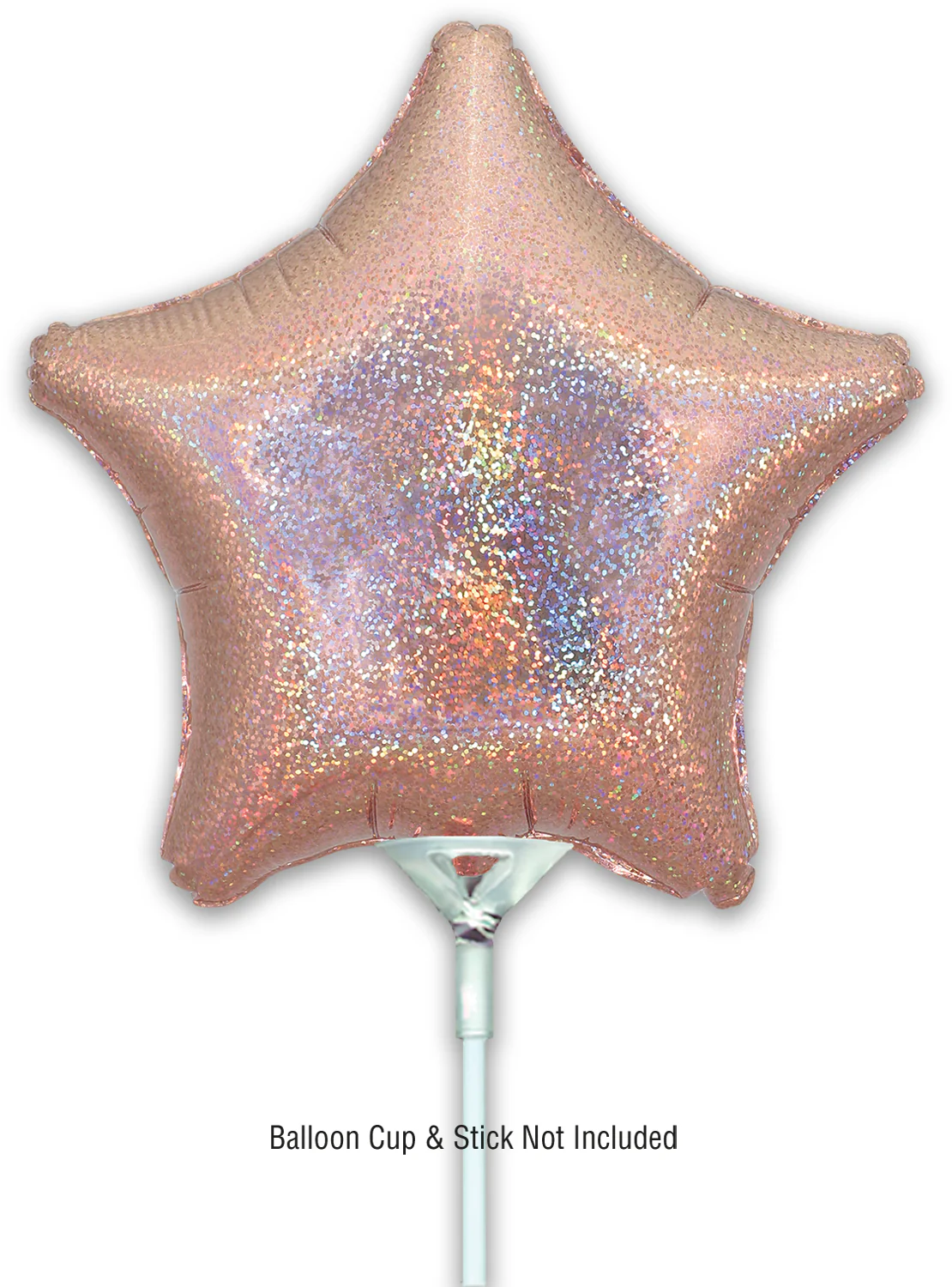 9" Airfill Only (With Self Sealing Valve) Holographic Rose Gold Star (5 Per Pack) Oaktree Brand Foil Balloon