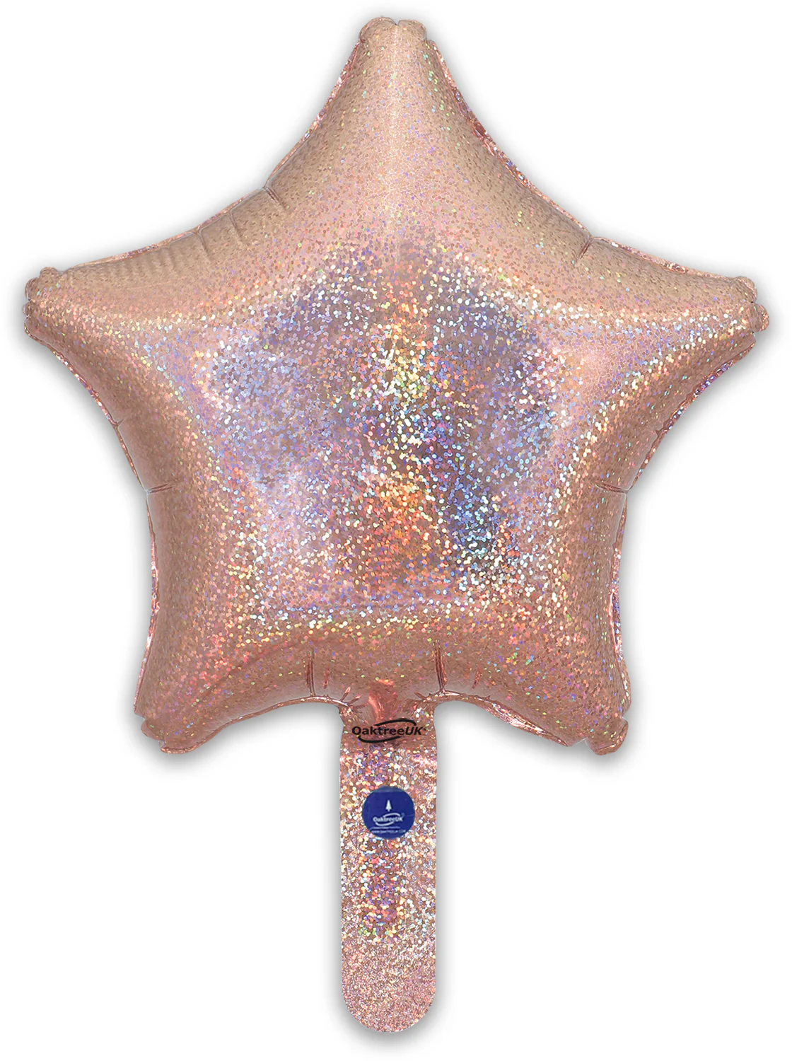9" Airfill Only (With Self Sealing Valve) Holographic Rose Gold Star (5 Per Pack) Oaktree Brand Foil Balloon - Image 3