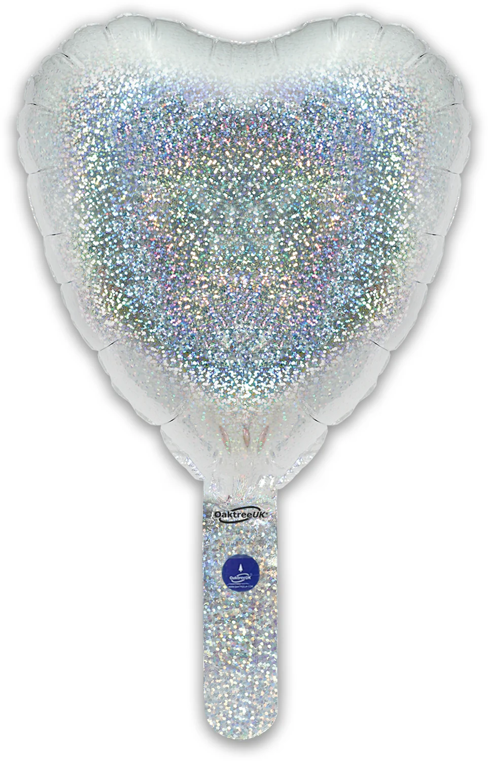 9" Airfill Only (With Self Sealing Valve) Holographic Silver Heart (5 Per Pack) Oaktree Brand Foil Balloon - Image 3