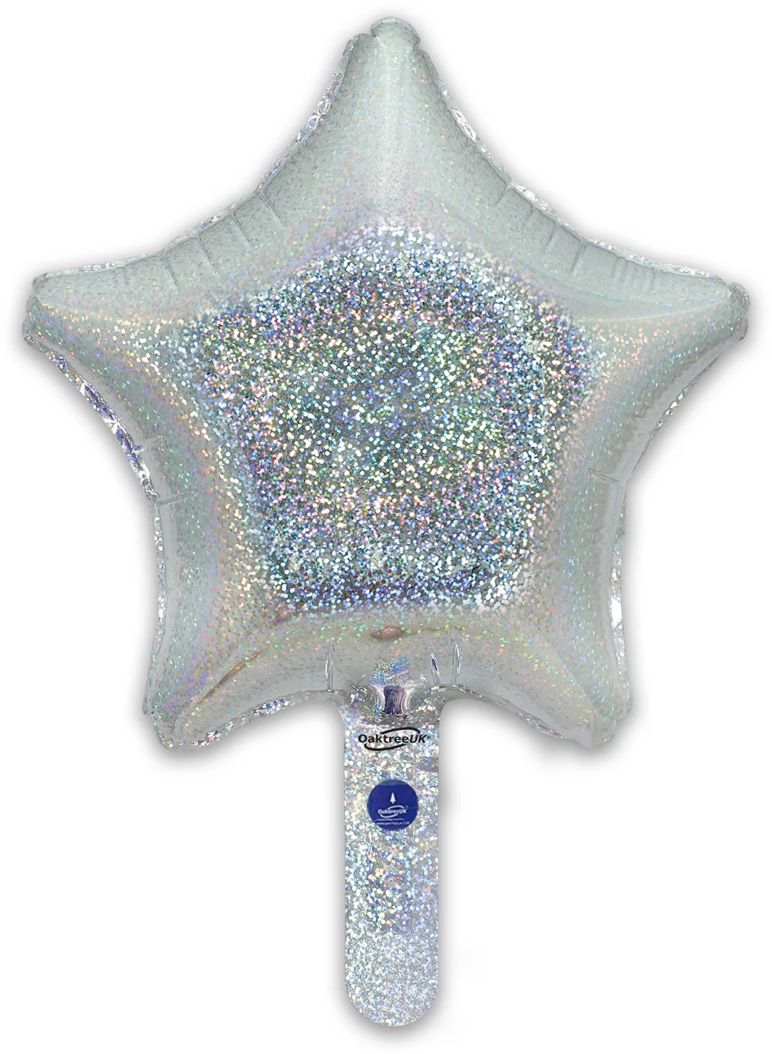 9" Airfill Only (With Self Sealing Valve) Holographic Silver Star (5 Per Pack) Oaktree Brand Foil Balloon - Image 3