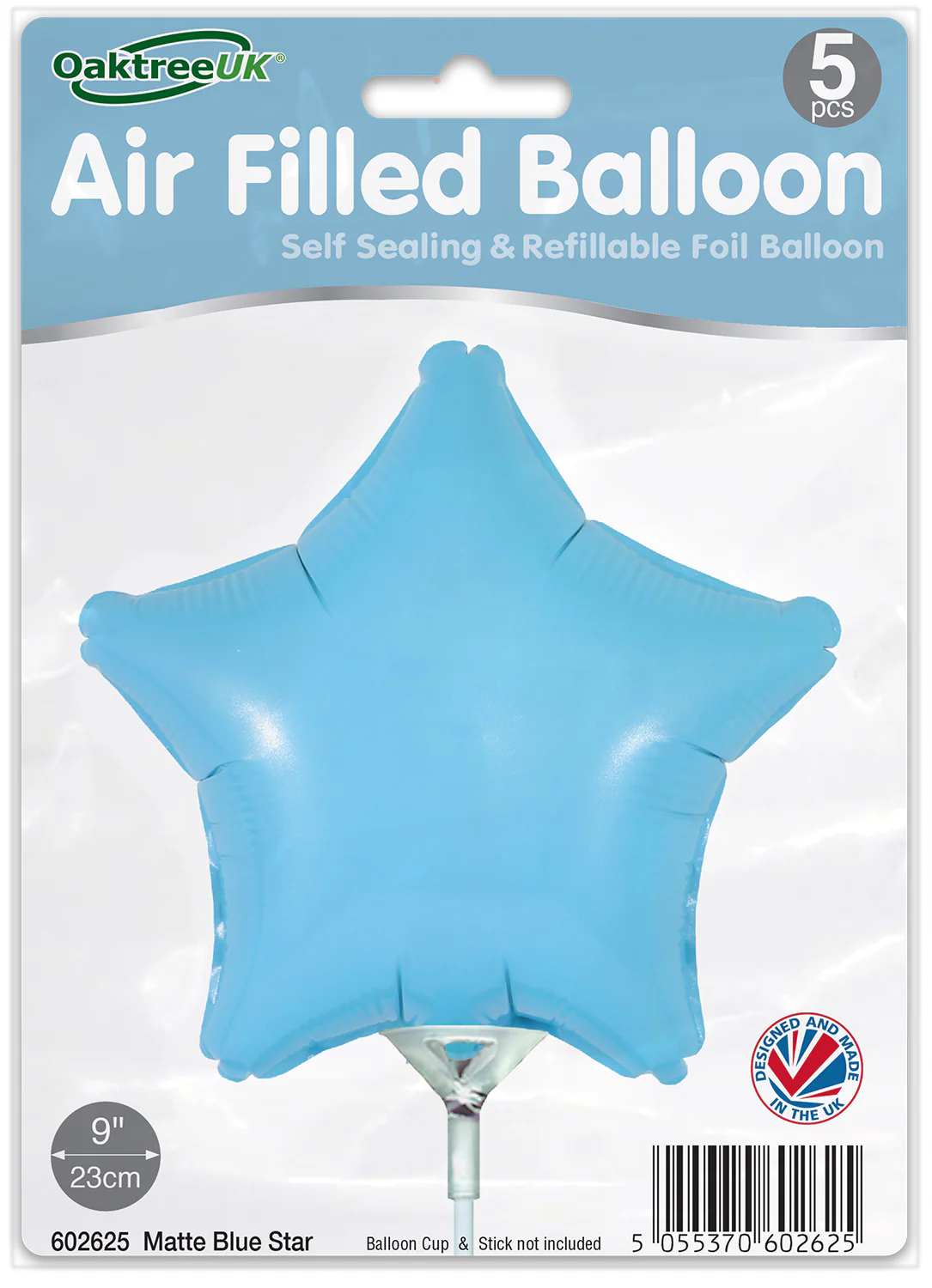 9" Airfill Only (With Self Sealing Valve) Matte Blue Star (5 Per Pack) Oaktree Brand Foil Balloon - Image 2