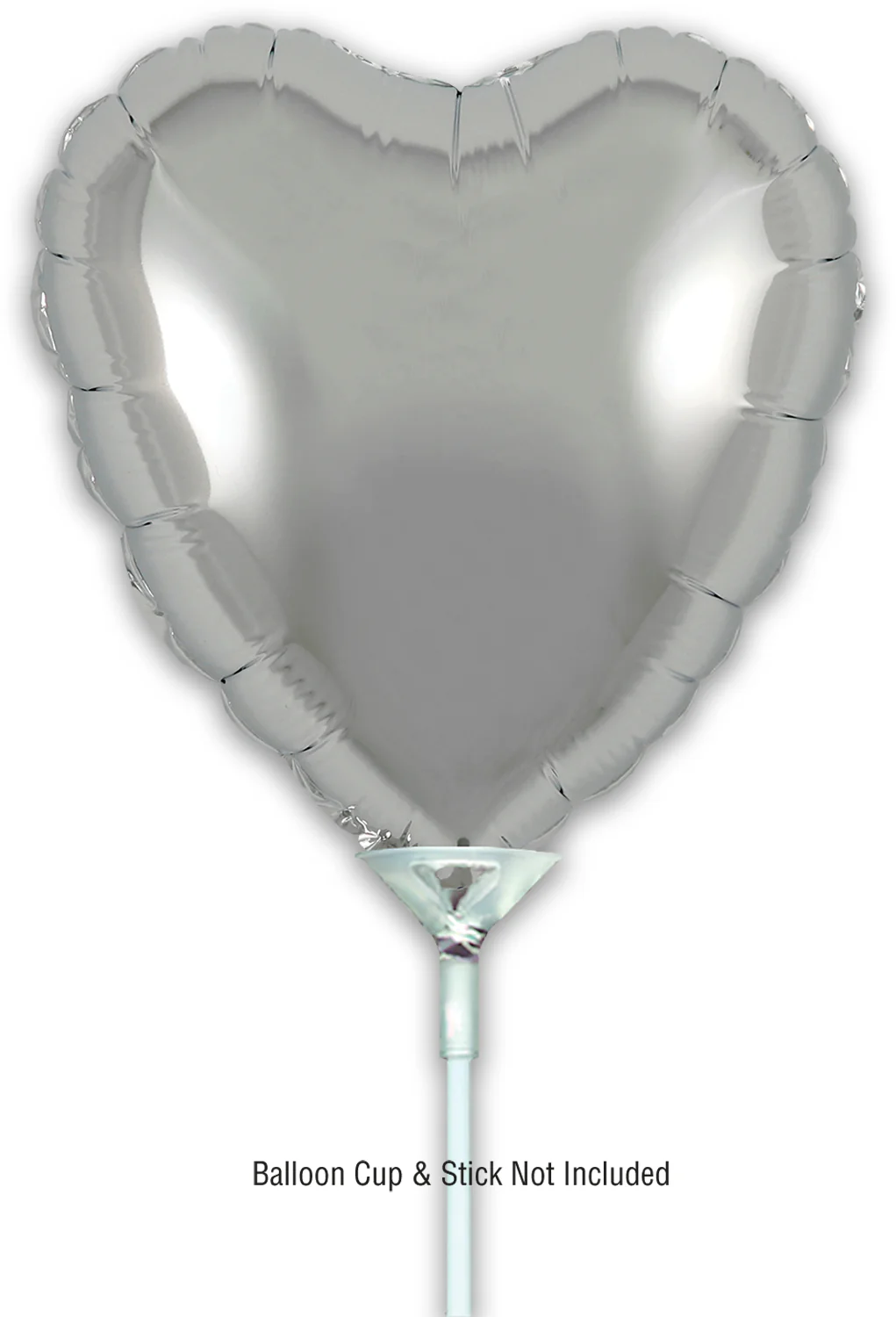 9" Airfill Only (With Self Sealing Valve) Silver Heart (5 Per Pack) Oaktree Brand Foil Balloon