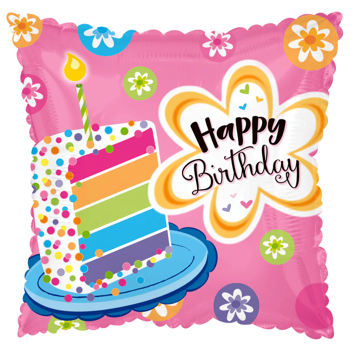 9" Happy Birthday Cake On The Side Foil Balloon (Sticks Sold Separately)