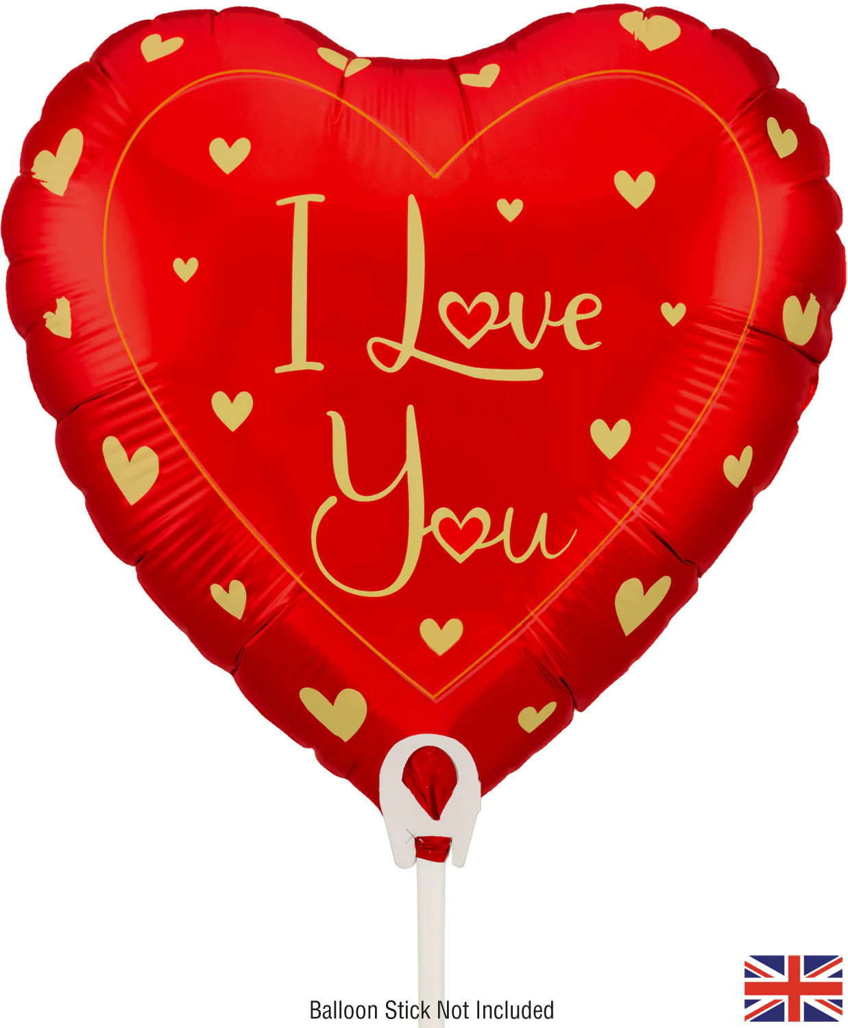 9" Airfill Only (Sticks Sold Separately) Oaktree Brand Confetti Hearts I Love You Metallic Foil Balloon