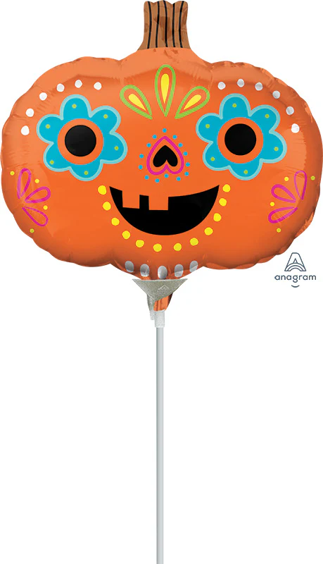 Airfill Only (Sticks Sold Separately) Mini Shape Day of the Dead Pumpkin Foil Balloon
