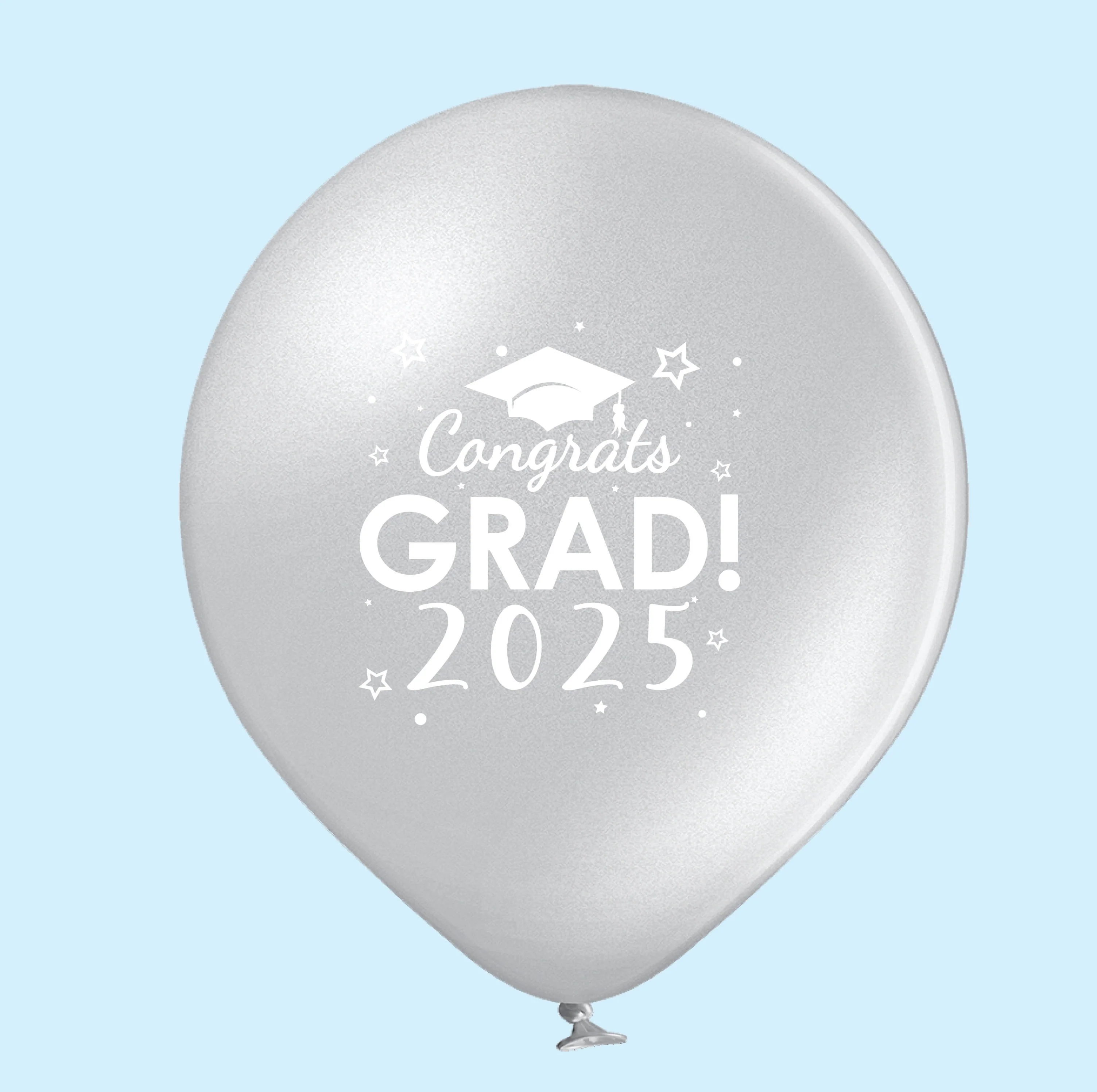 11" Congrats Grad 2025 Latex Balloons 25 Count Silver